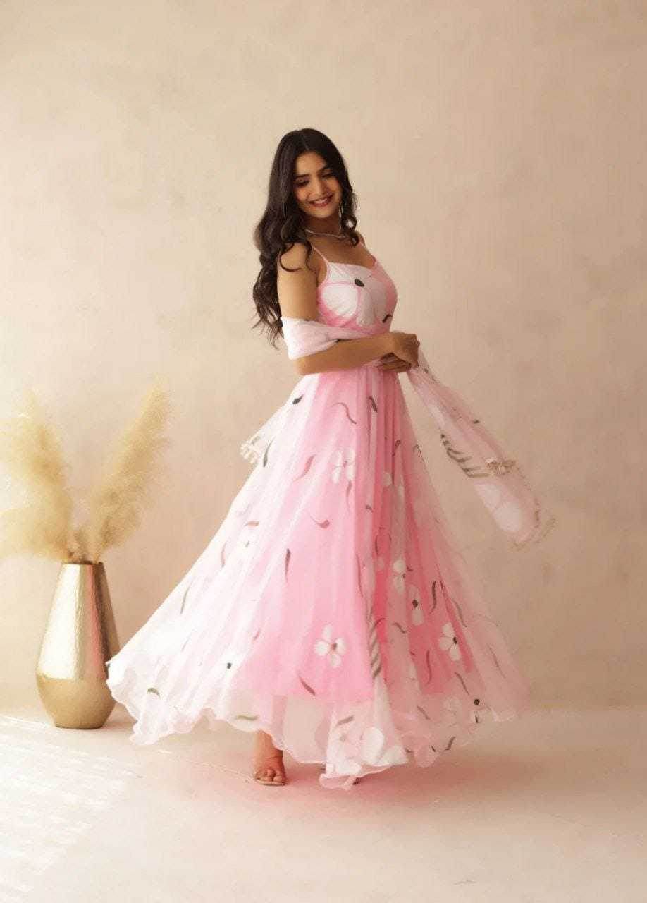 Georgette Printed Pink Gown - MYLUXURY LANE ENTERPRISE
